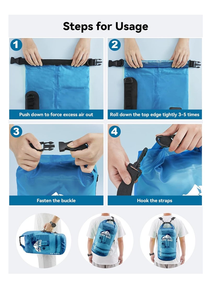 Heeta Waterproof Dry Bag For Women Men, Roll Top Lightweight Dry Storage Bag Backpack With Phone Case For Travel, Swimming, Boating, Kayaking, Camping And Beach, Size - 5L, Blue - Image 4