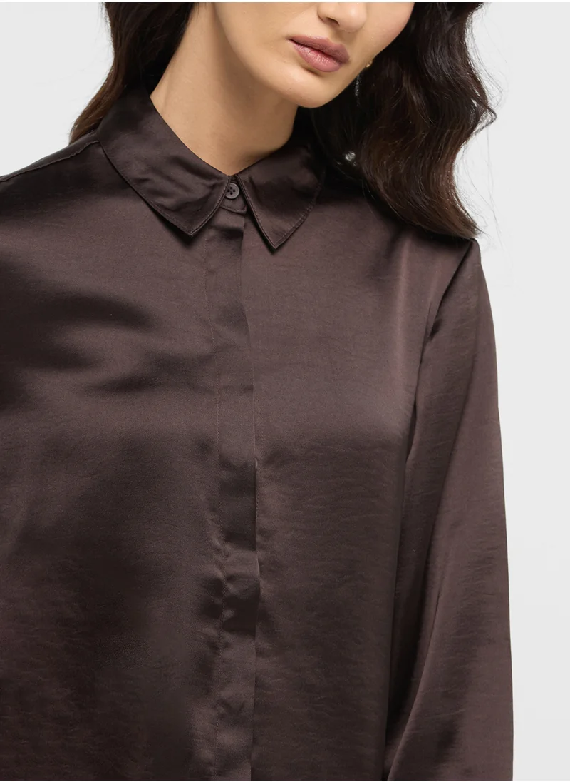 فرنش كونكشن Satin Button Down Shirt
