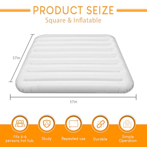 Ketofa Inflatable Hot Tub Cover for Square Hot Tub Spa Cushion Support, Universal 57x57in Inflatable Cover Square Top Lid, Dustproof Rainproof Insulated Energy Saving Lid，Spa Covers for Hot Tub - Image 5