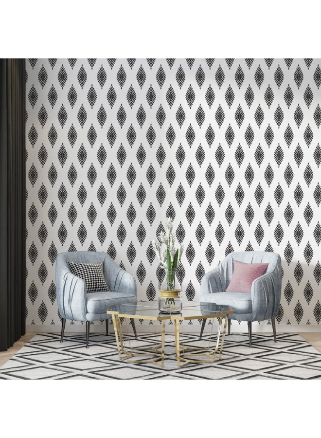 Home Gallery Black And White Seamless Pattern Background Fabric Wallpaper Covers An Area ​​Up To 4.2Mx3M With Adhesive  And Smoothing Tool  - Image 1