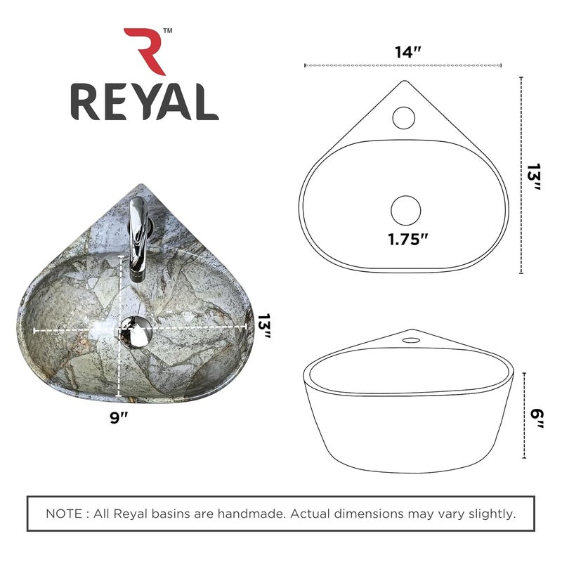 Reyal Premium Ceramic Triangular Corner Wash basin For BathroomWall Mount Basin 365 X345 X150 MM Ceramic Tabletop BasinSmall Corner SinkBathroom Basin Blue Stone Marble Glossy - Image 4