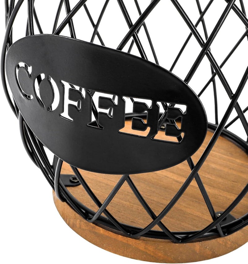 WRINGKIT Coffee Pod Holder with Lid, Large Capacity K Cup Storage Basket, Black Wire Coffee Pod Basket Decor for Countertop, Round Coffees Holder for Keurig Kcups, Espresso Capsules - Image 4