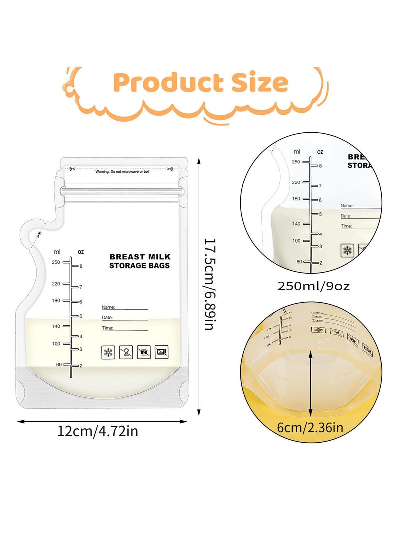 100PCS Breast Milk Storage Bags, 250ml Disposable Milk Storage,  Bags with Pour Spout for Breastfeeding, No Leak Milk Freezer Storage Pouches for Breast Milk Storage