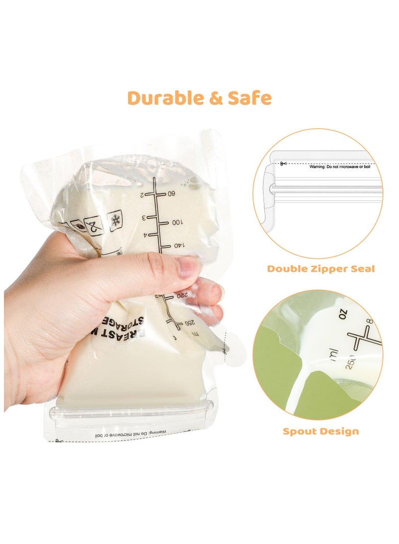 100PCS Breast Milk Storage Bags, 250ml Disposable Milk Storage,  Bags with Pour Spout for Breastfeeding, No Leak Milk Freezer Storage Pouches for Breast Milk Storage