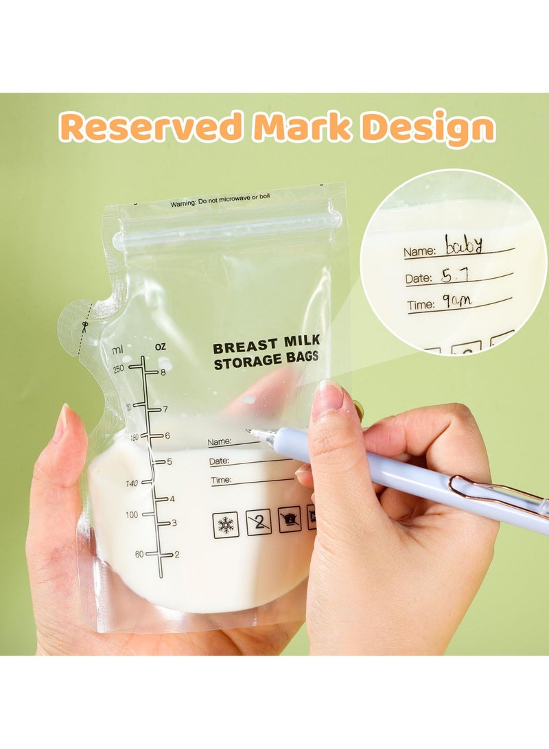 100PCS Breast Milk Storage Bags, 250ml Disposable Milk Storage,  Bags with Pour Spout for Breastfeeding, No Leak Milk Freezer Storage Pouches for Breast Milk Storage