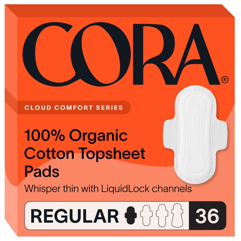 Cora 100 Organic Cotton Topsheet Pads 36 Regular Pads