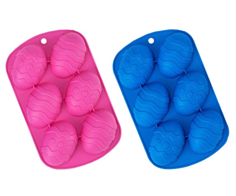 Medoore 2 Pack Easter Egg Shaped Silicone Cake Mold 6-Cavity Chocolate Cook Trays for DIY Candy Chocolate Jelly Fondant Making - Image 1