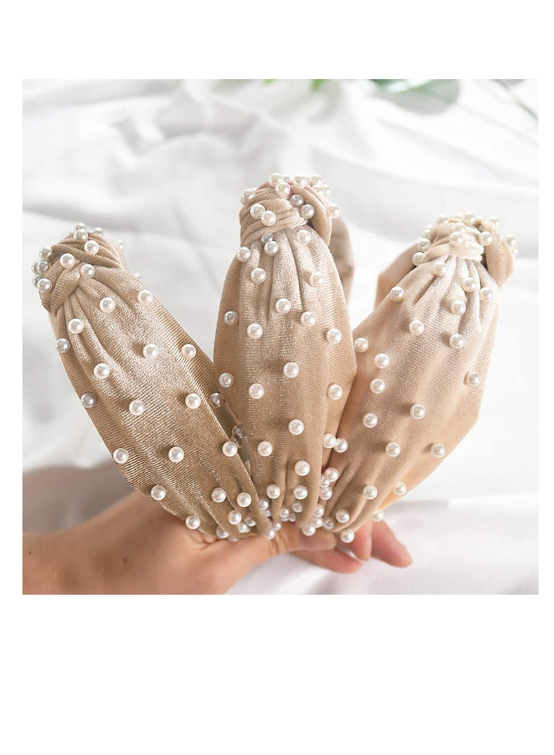 2PCS Fashionable Wide Headbands for Women, Bow Knotted Elastic Hair Accessories for Yoga and Daily Wear - Comfortable and Non-Slip (Black Pearl, Beige Pearl) - Image 5