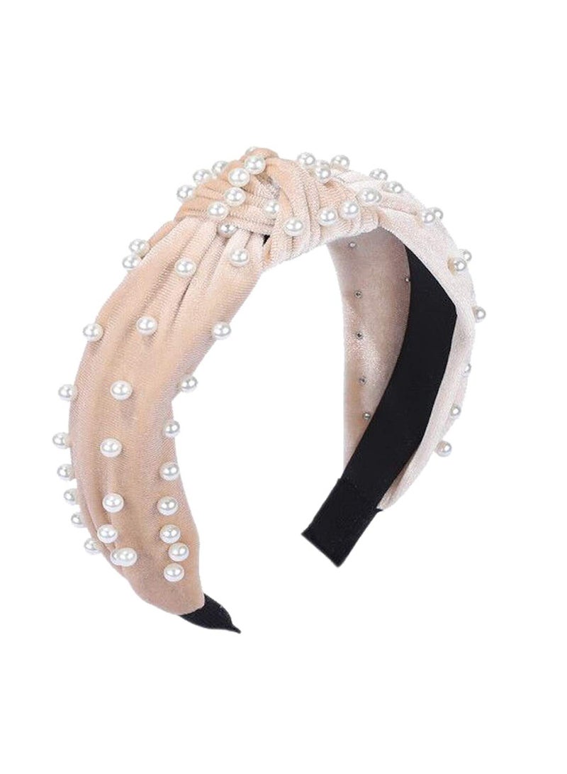 2PCS Fashionable Wide Headbands for Women, Bow Knotted Elastic Hair Accessories for Yoga and Daily Wear - Comfortable and Non-Slip (Black Pearl, Beige Pearl) - Image 3