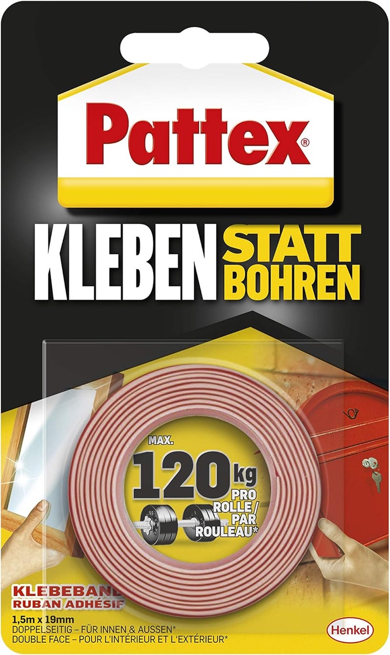 باتكس لاصق بدلاً من شريط الحفر، شريط مزدوج الجوانب قوي للغاية، شريط لاصق مزدوج للتركيب الداخلي والخارجي، للتركيب على الحائط بدون حفر، 19 مم × 1.5 متر - Image 1