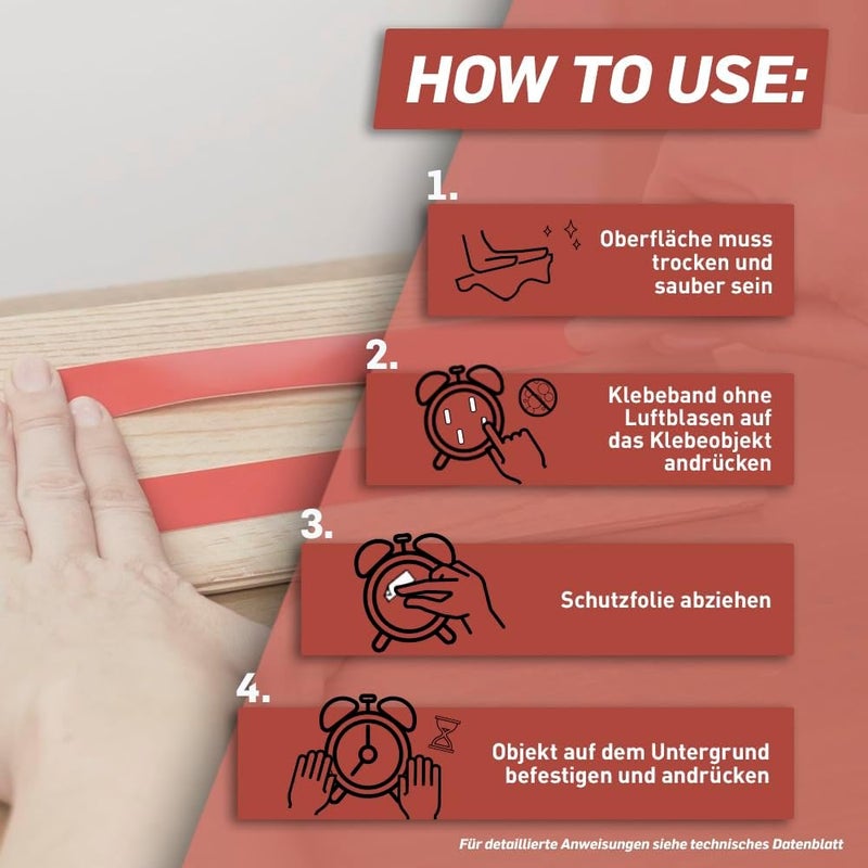 باتكس لاصق بدلاً من شريط الحفر، شريط مزدوج الجوانب قوي للغاية، شريط لاصق مزدوج للتركيب الداخلي والخارجي، للتركيب على الحائط بدون حفر، 19 مم × 1.5 متر - Image 4