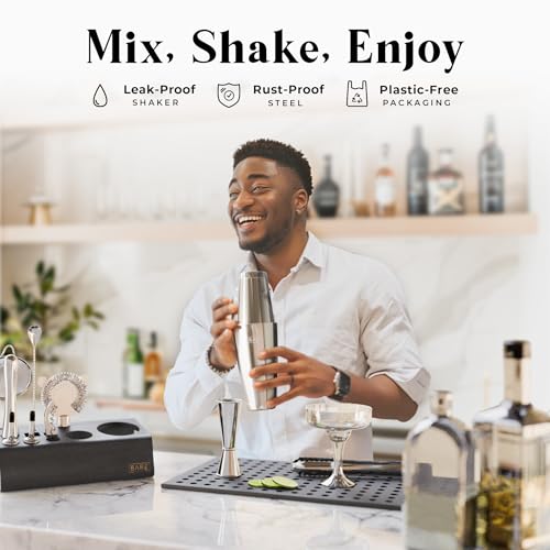 BARE BARREL® Mixology Bartender Kit Bar Set | 14-Piece Cocktail Shaker Set | Martini Barware Mixing Tools for Home Bartending | Incl. 35 Recipe Cards | Gift Set (28oz Boston Shaker, Silver/Black) - Image 3