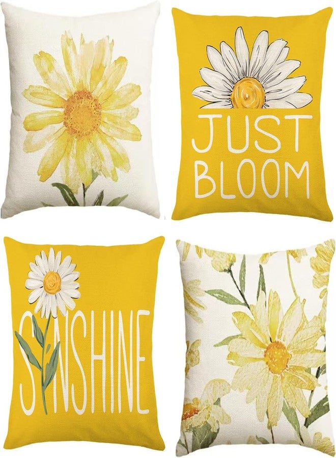 Yuubin Spring Summer Yellow Throw Pillow Covers 18x18 Set of 4,Daisy Sunflower Pillow Cases for Home Porch Sofa Decorations,Farmhouse Outdoor Indoor Living Room Couch Decor - Image 1