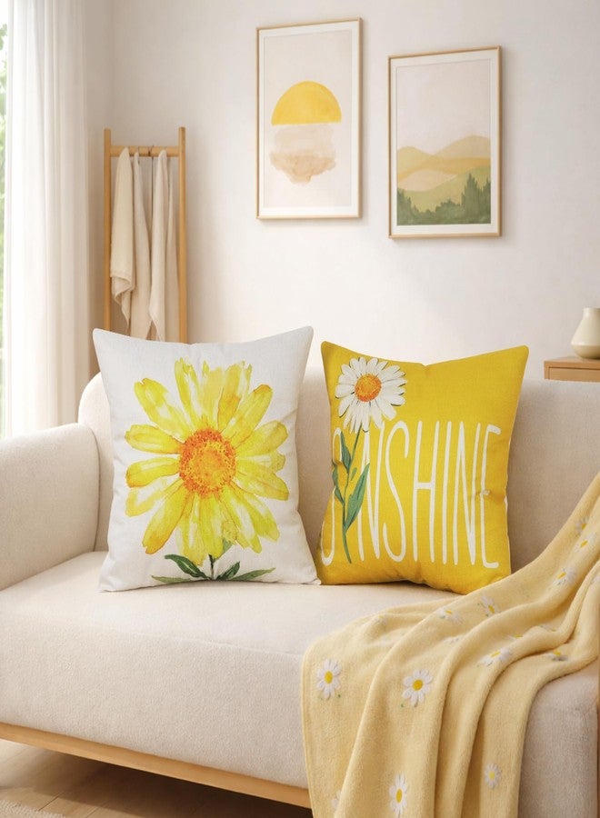Yuubin Spring Summer Yellow Throw Pillow Covers 18x18 Set of 4,Daisy Sunflower Pillow Cases for Home Porch Sofa Decorations,Farmhouse Outdoor Indoor Living Room Couch Decor - Image 4