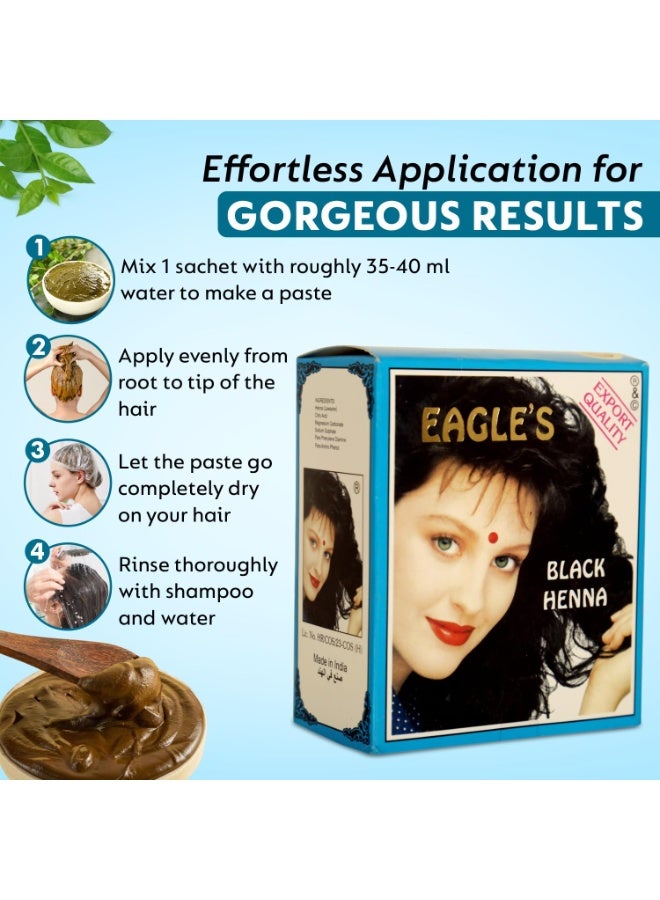 EAGLE'S Black Henna Powder for Hair, 6 sachets x 10 gm Each, Natural, Rich Black Color, Ammonia-Free, Nourishes & Strengthens Hair, Long-Lasting, Salon-Quality Finish, Easy to Use Multi-Pack - Image 4