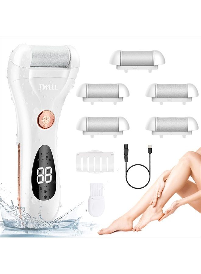 IWEEL Callus Remover for Feet, Rechargeable Foot Scrubber Electric Foot File Pedicure Tools for Feet Electronic Callus Shaver Waterproof Pedicure kit for Cracked Heels and Dead Skin with 5 Roller Heads - Image 1