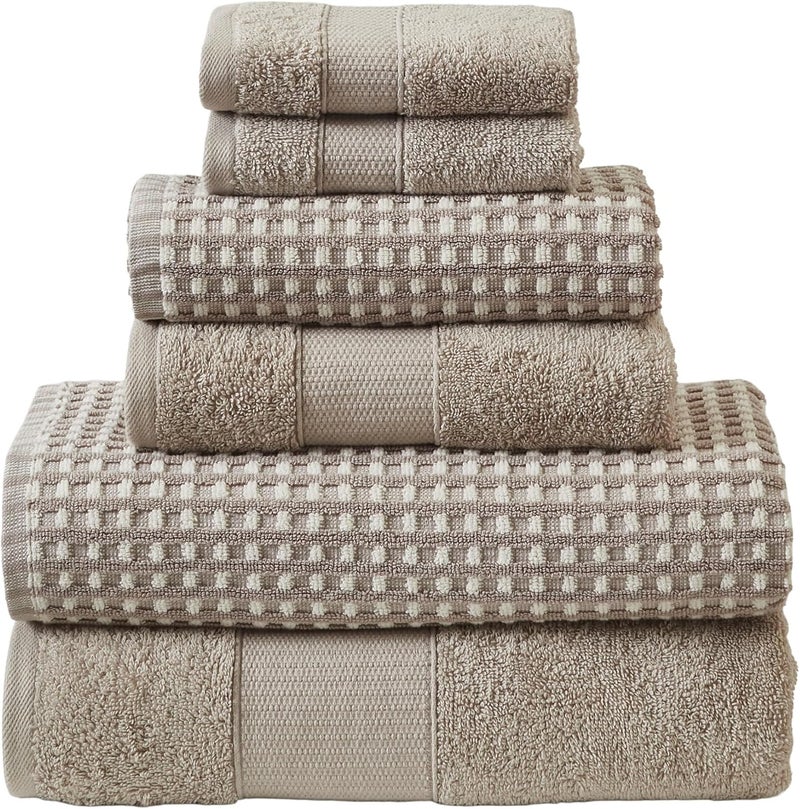 Modern Threads 6-Piece 100% Combed Cotton Yarn Dyed Cobblestone Jacquard Towel Set Flax - Image 1