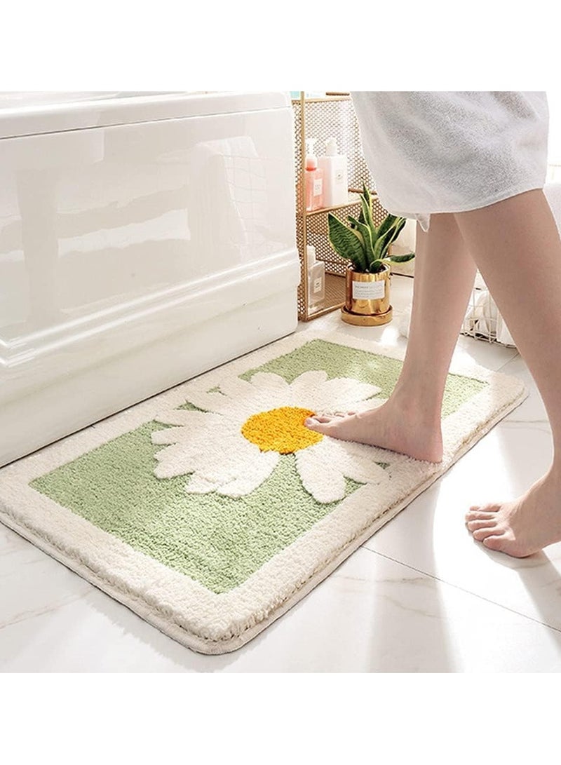 Bathroom Rug Ultra Soft Microfiber Shaggy Bathroom Mats Extra Absorbent Bath Rugs Machine Washable/Dry Non-Slip Bathroom Carpet for Tub Bathroom and Shower (Daisy Green)45X65CM - Image 1