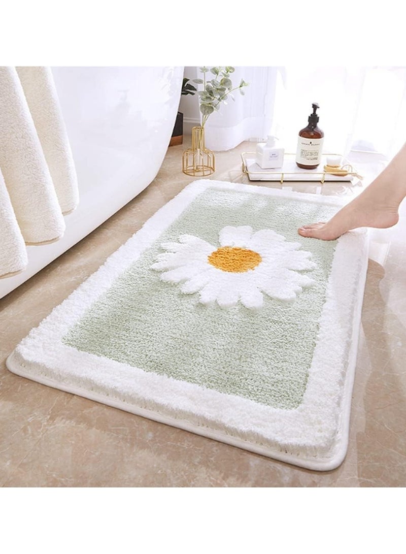Bathroom Rug Ultra Soft Microfiber Shaggy Bathroom Mats Extra Absorbent Bath Rugs Machine Washable/Dry Non-Slip Bathroom Carpet for Tub Bathroom and Shower (Daisy Green)45X65CM - Image 4
