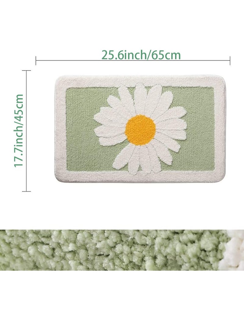 Bathroom Rug Ultra Soft Microfiber Shaggy Bathroom Mats Extra Absorbent Bath Rugs Machine Washable/Dry Non-Slip Bathroom Carpet for Tub Bathroom and Shower (Daisy Green)45X65CM - Image 2