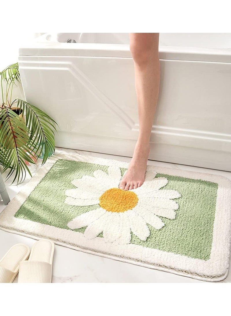 Bathroom Rug Ultra Soft Microfiber Shaggy Bathroom Mats Extra Absorbent Bath Rugs Machine Washable/Dry Non-Slip Bathroom Carpet for Tub Bathroom and Shower (Daisy Green)45X65CM - Image 3
