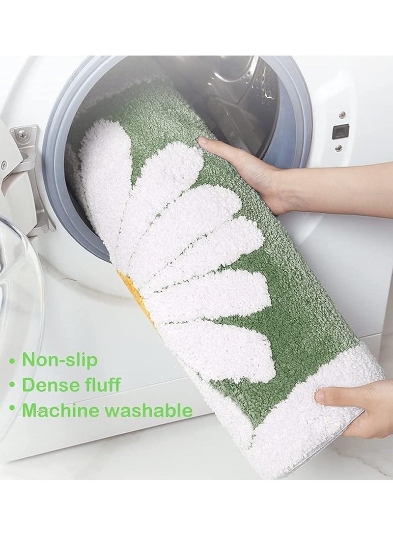 Bathroom Rug Ultra Soft Microfiber Shaggy Bathroom Mats Extra Absorbent Bath Rugs Machine Washable/Dry Non-Slip Bathroom Carpet for Tub Bathroom and Shower (Daisy Green)45X65CM - Image 5