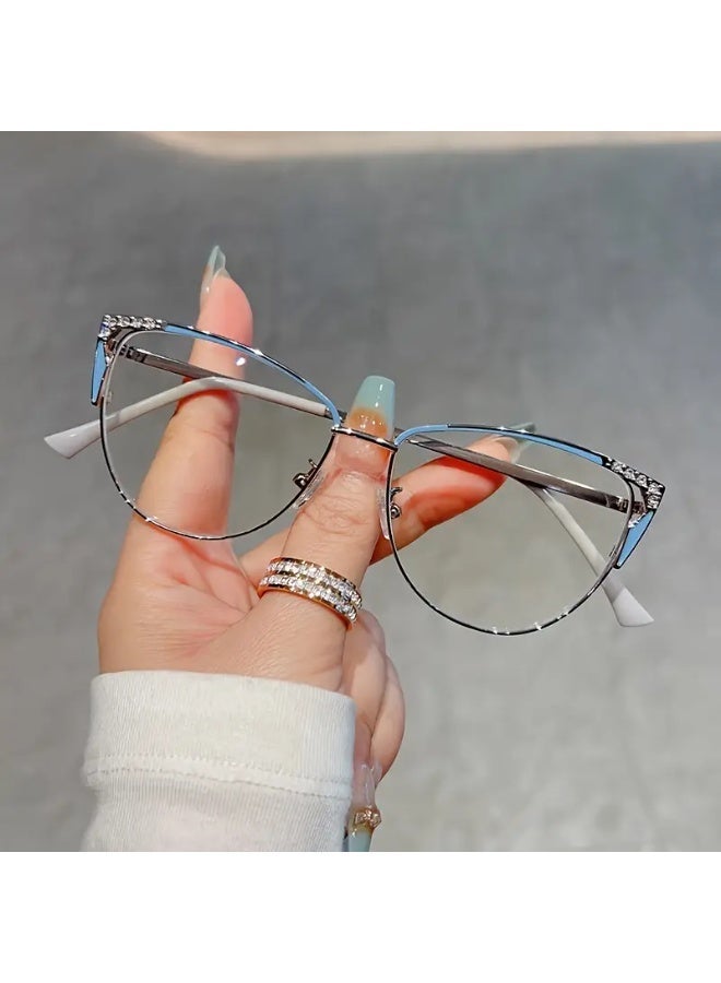 SCENT HOUSE Retro metal anti-blue light glasses frame fashionable personality men and women cat eye flat glasses (Includes eyeglass case)
,blue lighe blocking glasses,eyeglasses - Image 1