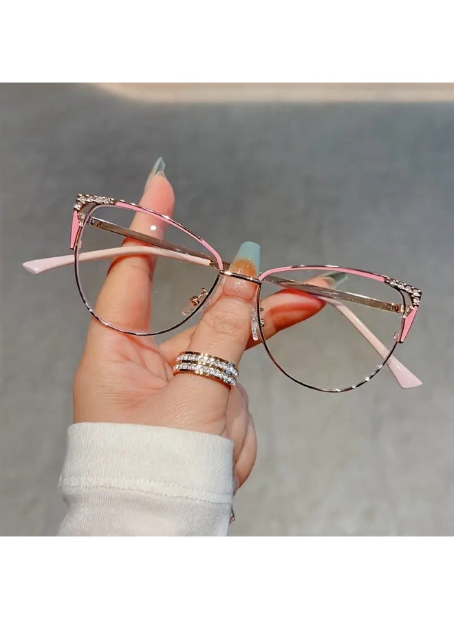 SCENT HOUSE Retro metal anti-blue light glasses frame fashionable personality men and women cat eye flat glasses (Includes eyeglass case)
,blue lighe blocking glasses,eyeglasses - Image 4