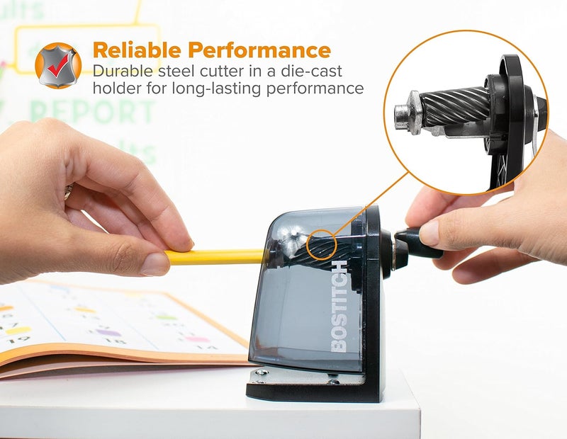 Bostitch مبراة أقلام يدوية متعددة التركيب للمكتب، تركيب بالشفط أو تركيب بالبراغي، سوداء (MPS2-BLK) - Image 5