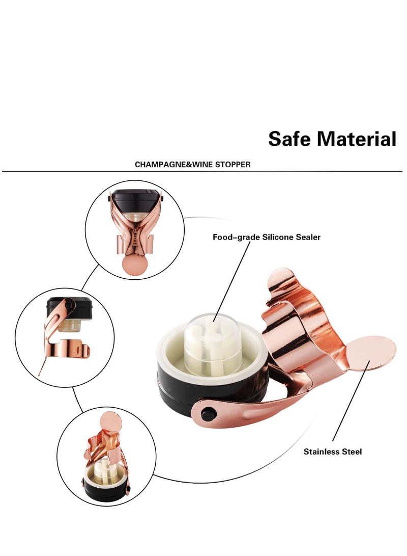 SYOSI 2 Pack Rosegold Champagne Wine Bottle Stoppers Stainless Steel with Food Grade Silicone, Leak Proof Keep Fresh Reusable Saver - Image 4