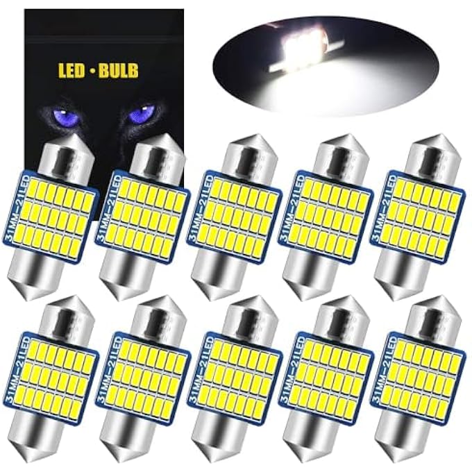 YEERON De3175 6428 Led Bulb Super Bright 21Smd 3014 Chips 31Mm Canbus Festoon De3021 De3022 3175 Led Interior Dome Map Trunk Step Courtesy LightsXenon White10Pack - Image 1
