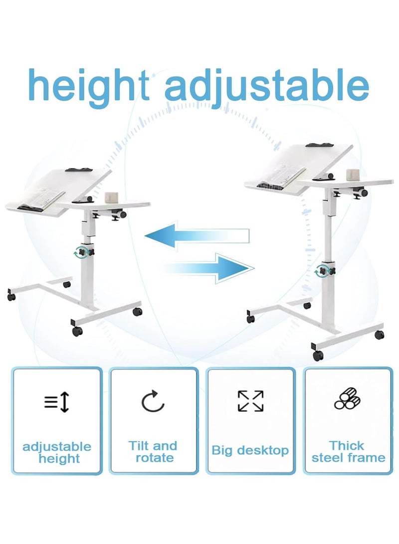 VUCATIN Computer Desk Rolling Overbed Table with Wheels Height Adjustable Laptop Computer Standing Desk Cart with Tilting Top Bedside Table  for Home Office Furniture (White) - Image 4