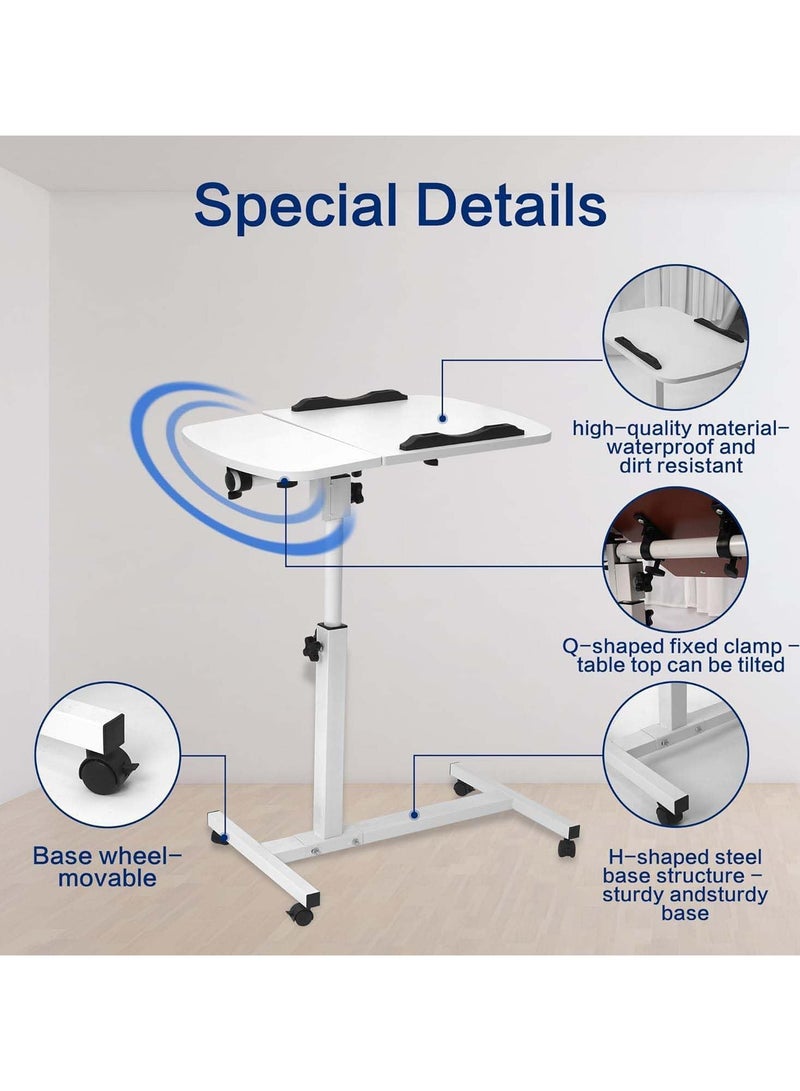 VUCATIN Computer Desk Rolling Overbed Table with Wheels Height Adjustable Laptop Computer Standing Desk Cart with Tilting Top Bedside Table  for Home Office Furniture (White) - Image 2