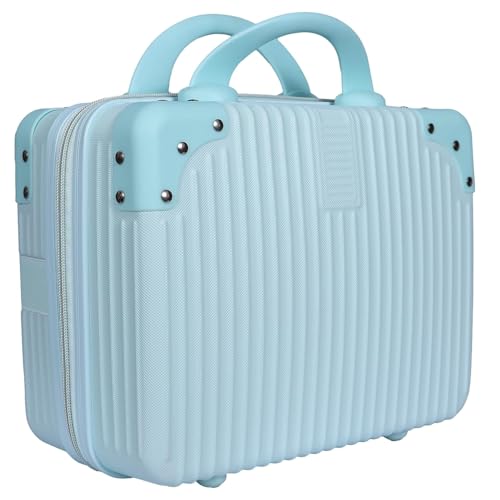 FALMAGU Portable Hard Shell Cosmetic Bag Travel Case, Small Travel Hand Luggage with Elastic Band, Mini Abs Carrying Makeup Case Suitcase (B-Sky) - Image 1
