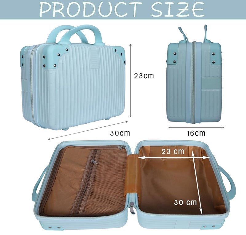 FALMAGU Portable Hard Shell Cosmetic Bag Travel Case, Small Travel Hand Luggage with Elastic Band, Mini Abs Carrying Makeup Case Suitcase (B-Sky) - Image 3