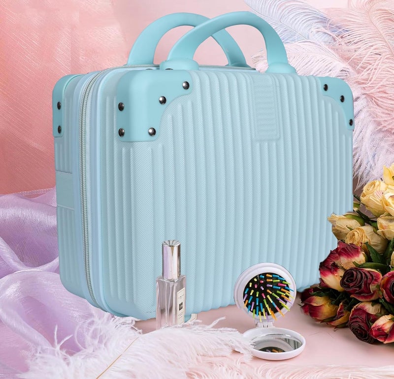 FALMAGU Portable Hard Shell Cosmetic Bag Travel Case, Small Travel Hand Luggage with Elastic Band, Mini Abs Carrying Makeup Case Suitcase (B-Sky) - Image 2