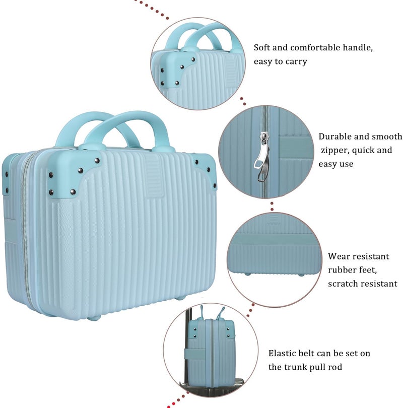 FALMAGU Portable Hard Shell Cosmetic Bag Travel Case, Small Travel Hand Luggage with Elastic Band, Mini Abs Carrying Makeup Case Suitcase (B-Sky) - Image 4
