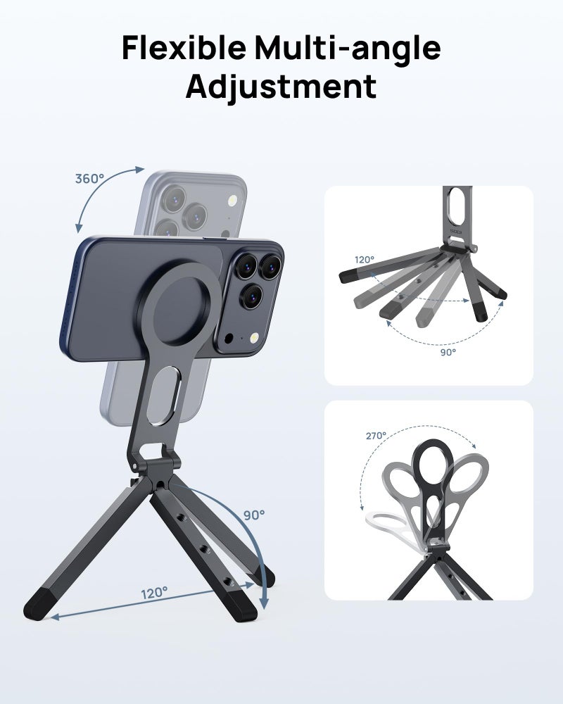 SODI Magnetic Phone Tripod Stand for iPhone - Strong Magnet Foldable Cell Phone Stand for Vlog, Gym, Travel Essentials, Mini Tripod Phone Stand Compatible with iPhone 17 16 15 14 13 12 Series - Image 2