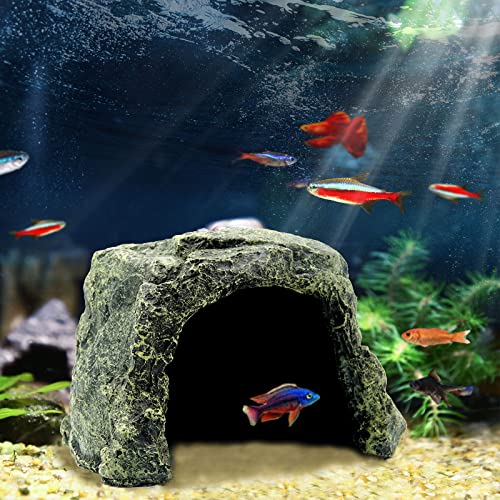 Besimple Aquarium Fish Hide Cave Decoration Reptile Rock Hideouts Stone Cave Hide House Fish Tank Aquarium Accessories for Betta Shrimp Turtle Amphibians Small LizardsRock Hide Cave