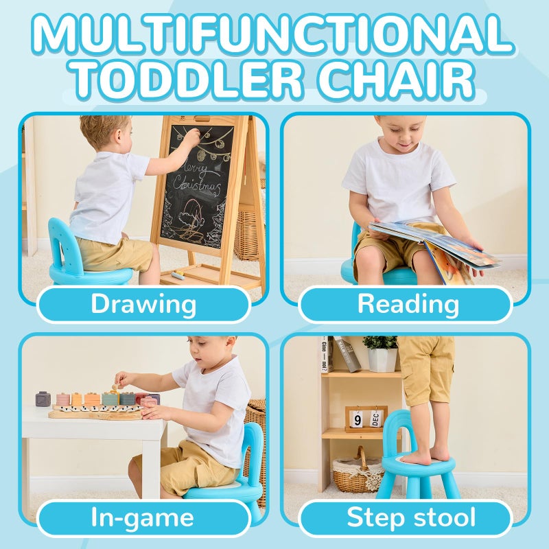 KidBloom Toddler Chair, Kids Chair for Table with Ergonomic Rainbow Backrest, Durable Small Versatile Plastic Child Chair for Toddlers 1-3, Blue - Image 2
