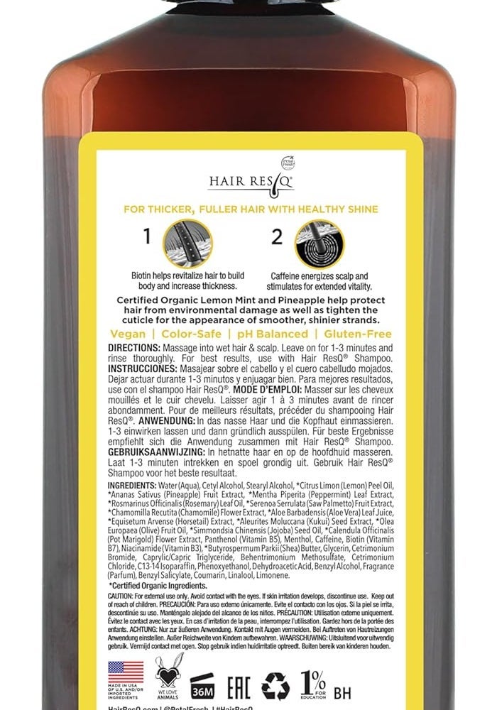 Petal fresh بلسم بيطال فريش هير ريسكيو لتكثيف الشعر وزيادة اللمعان - 355 مل | ليمون عضوي بالنعناع و أناناس | خالي من البارابين، خالي من الكبريتات ونباتي - Image 3