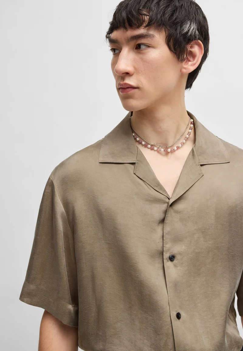 HUGO Brown Loose-fit shirt in lustrous twill for Men | Best Price UAE