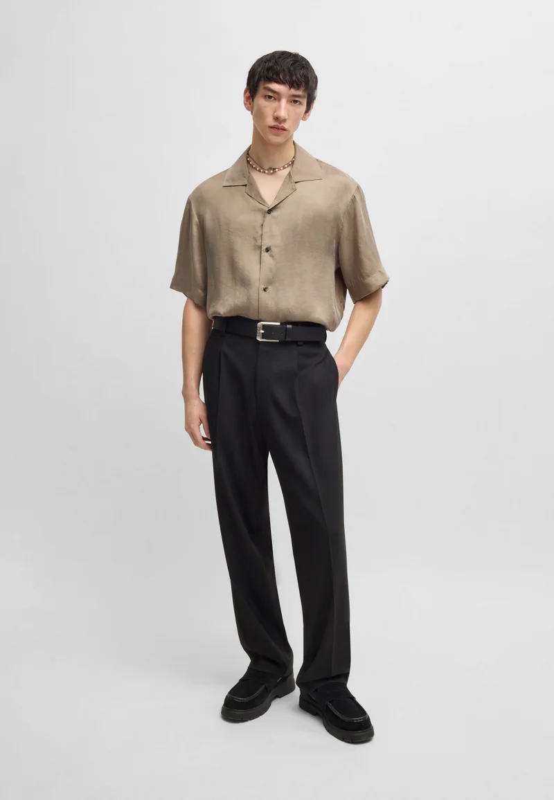 HUGO Brown Loose-fit shirt in lustrous twill for Men | Best Price UAE