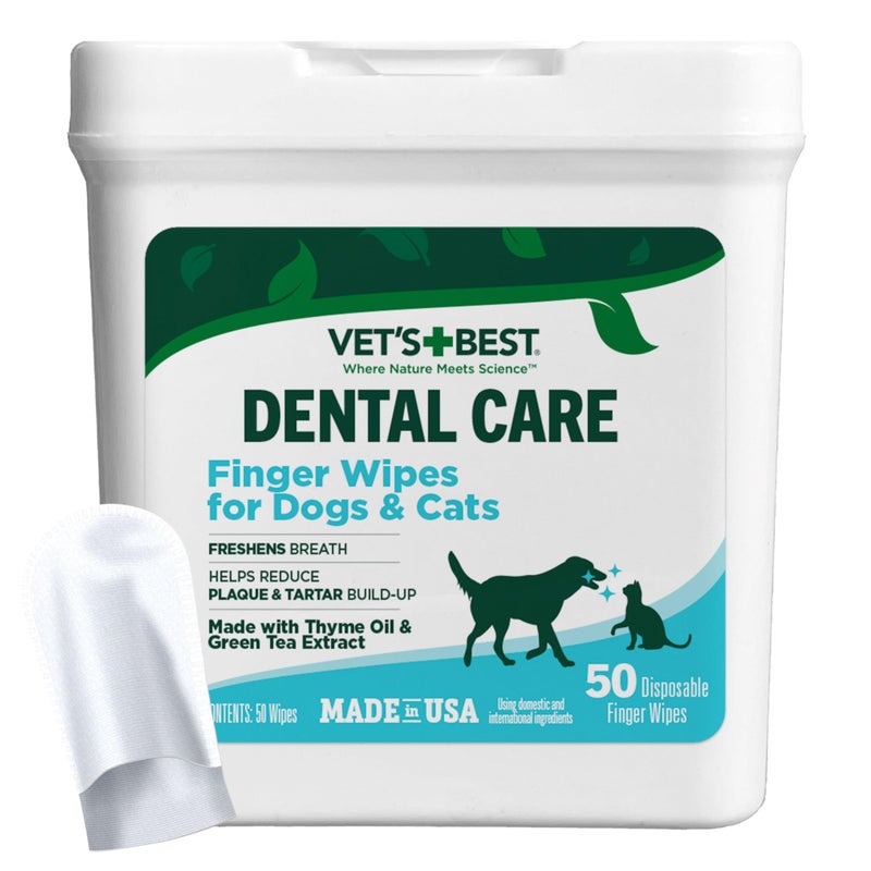 Vet's Best Finger Dental Wipes for Dogs and Cats â€“ Oral Care Wipes for Teeth Cleaning, Fresh Breath, and Tartar Control â€“ Gentle Finger Pads for Pet Dental Hygiene and Plaque Removal â€“ 50 Count - Image 1