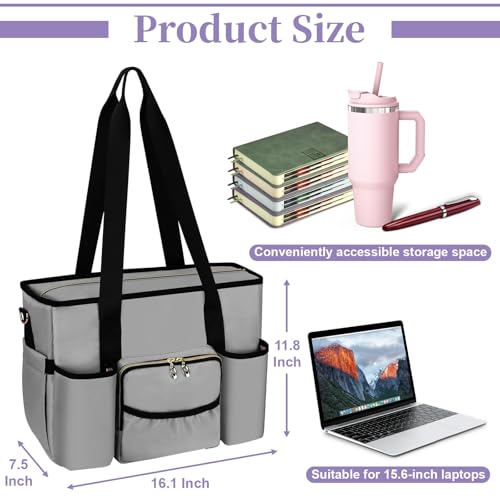 Wigojoy Nurse Bag, Work Bags with 15.6-inch Laptop Compartment, Teacher bag with Large Cup Holder, Nursing Tote Bag with Insulated Pocket for Nurses, Teachers, Students, and Professionals, Grey - Image 3