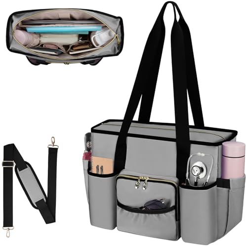 Wigojoy Nurse Bag, Work Bags with 15.6-inch Laptop Compartment, Teacher bag with Large Cup Holder, Nursing Tote Bag with Insulated Pocket for Nurses, Teachers, Students, and Professionals, Grey - Image 1