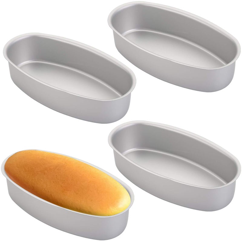 Yesland 4 Packs Oval Cheesecake Pan - 8 Inch Non-Stick Oval Cake Bread and Meat Bakeware - Aluminum Breads Loaf Pans/Cake Mold for Oven, Pot Baking in Home, Kitchen & Bakery Use(Silver) - Image 1