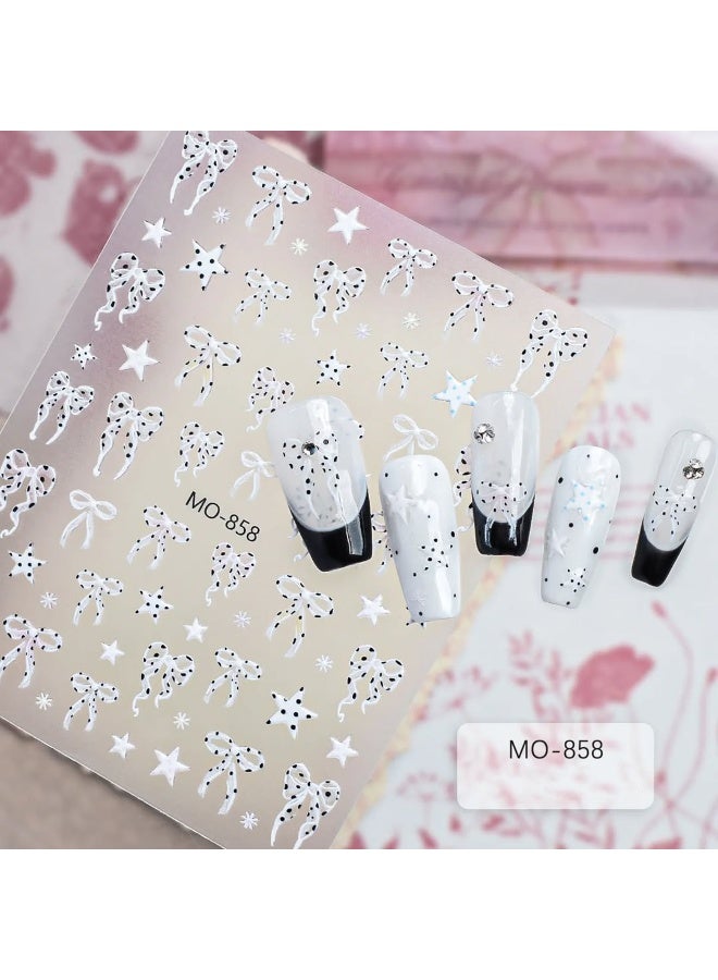 brunson Cute 3D Bow Nail Art Stickers | Tiny Ribbon Bow & Vintage Nail Decals | DIY Manicure Decorations for Gel, Acrylic & Natural Nails - Image 1