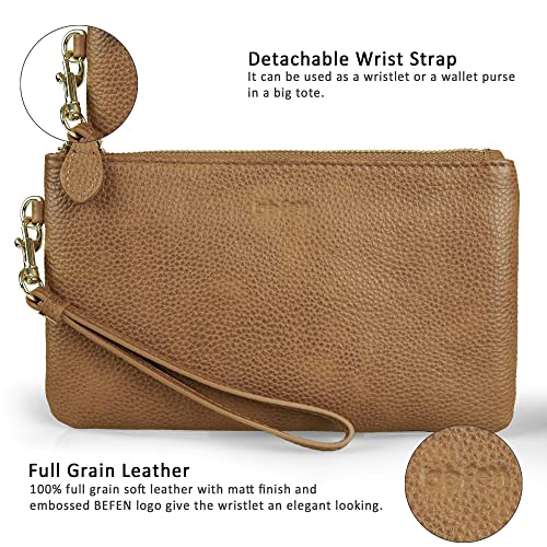 befen Genuine Leather Wristlet Clutch RFID Blocking Bag Cell Phone Wallet Purse Smartphone Wristlet Wallet Purses and Handbags for Women, Vintage Caramel Brown - Image 3