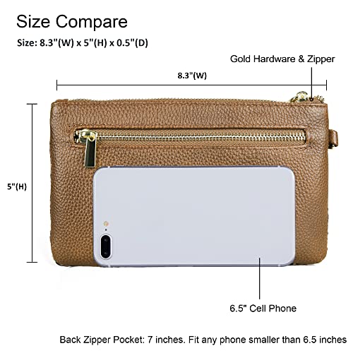 befen Genuine Leather Wristlet Clutch RFID Blocking Bag Cell Phone Wallet Purse Smartphone Wristlet Wallet Purses and Handbags for Women, Vintage Caramel Brown - Image 2